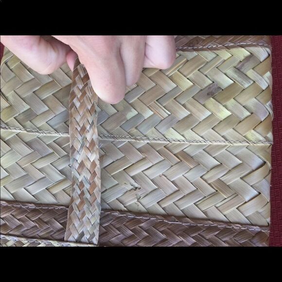 Wicker hand purse tropical beach straw woven khaki Hawiiaan bag envelope - Picture 4 of 6